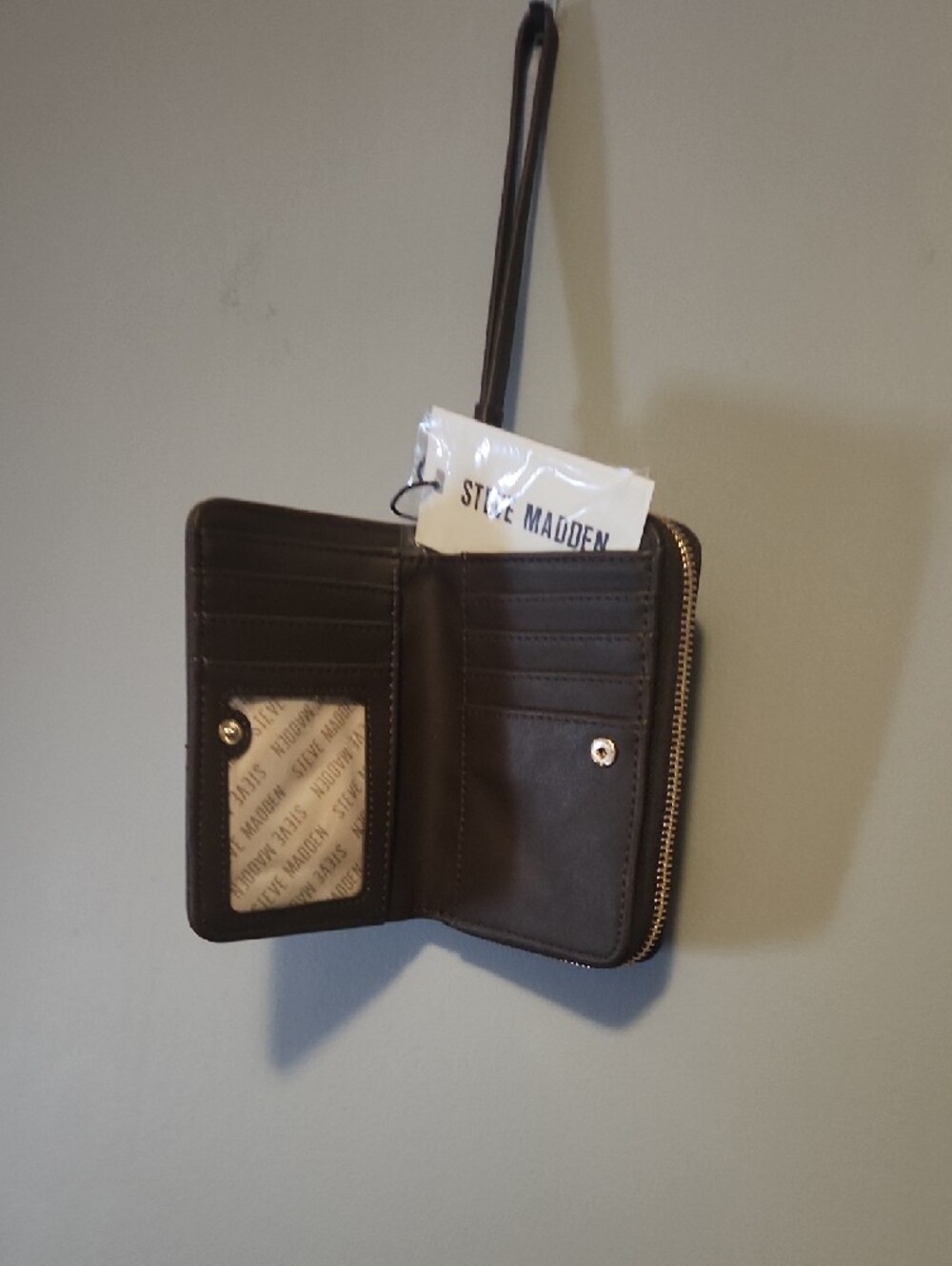 Steve Madden Dark Brown Logo Zip-Around Wristlet - Picture 2 of 3
